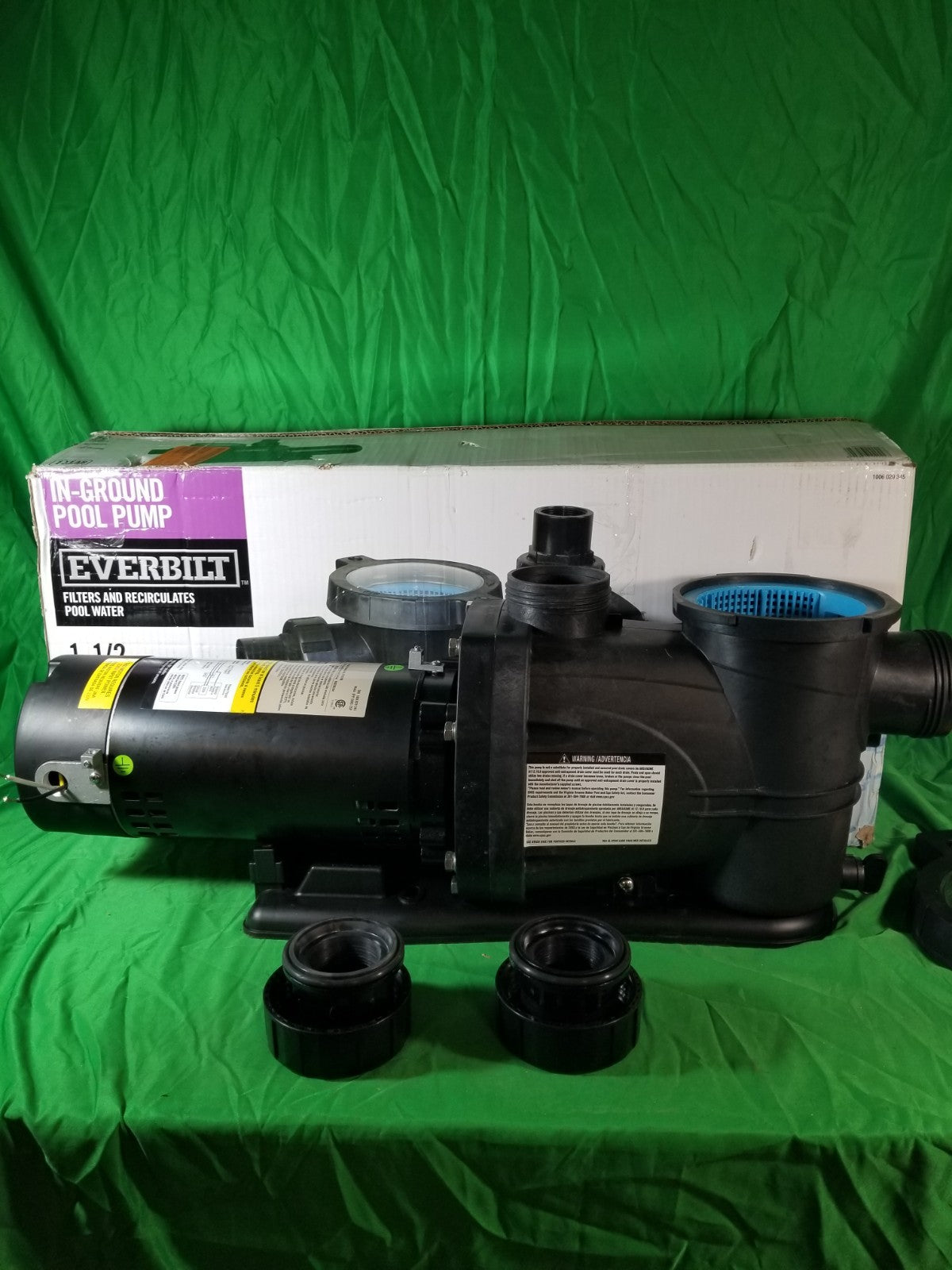 Everbilt Pool Pump Fan-Cooled Motor 1.5 HP 230V NEW OB Has Unions...