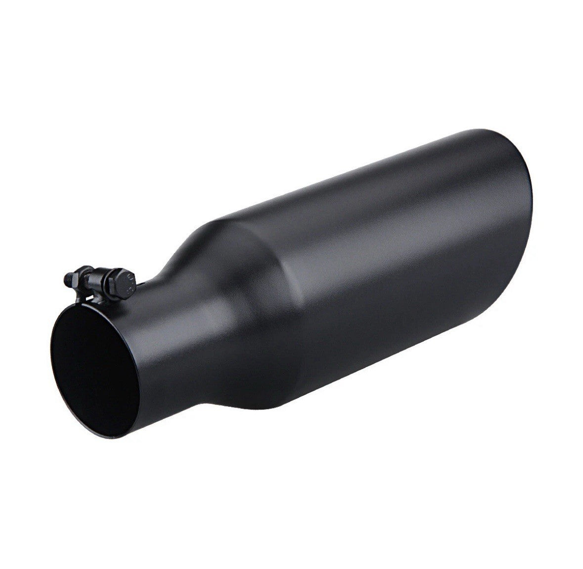 Black 2.5" Inlet 4" Outlet 12" Long Rolled Edge Bolt-On Angle Cut Exhaust Tip