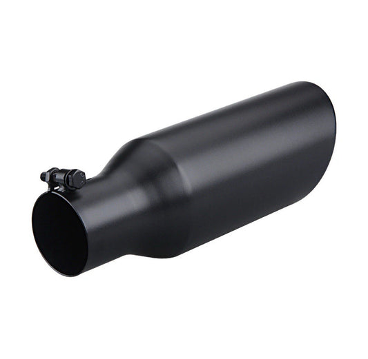 Black 2.5" Inlet 4" Outlet 12" Long Rolled Edge Bolt-On Angle Cut Exhaust Tip