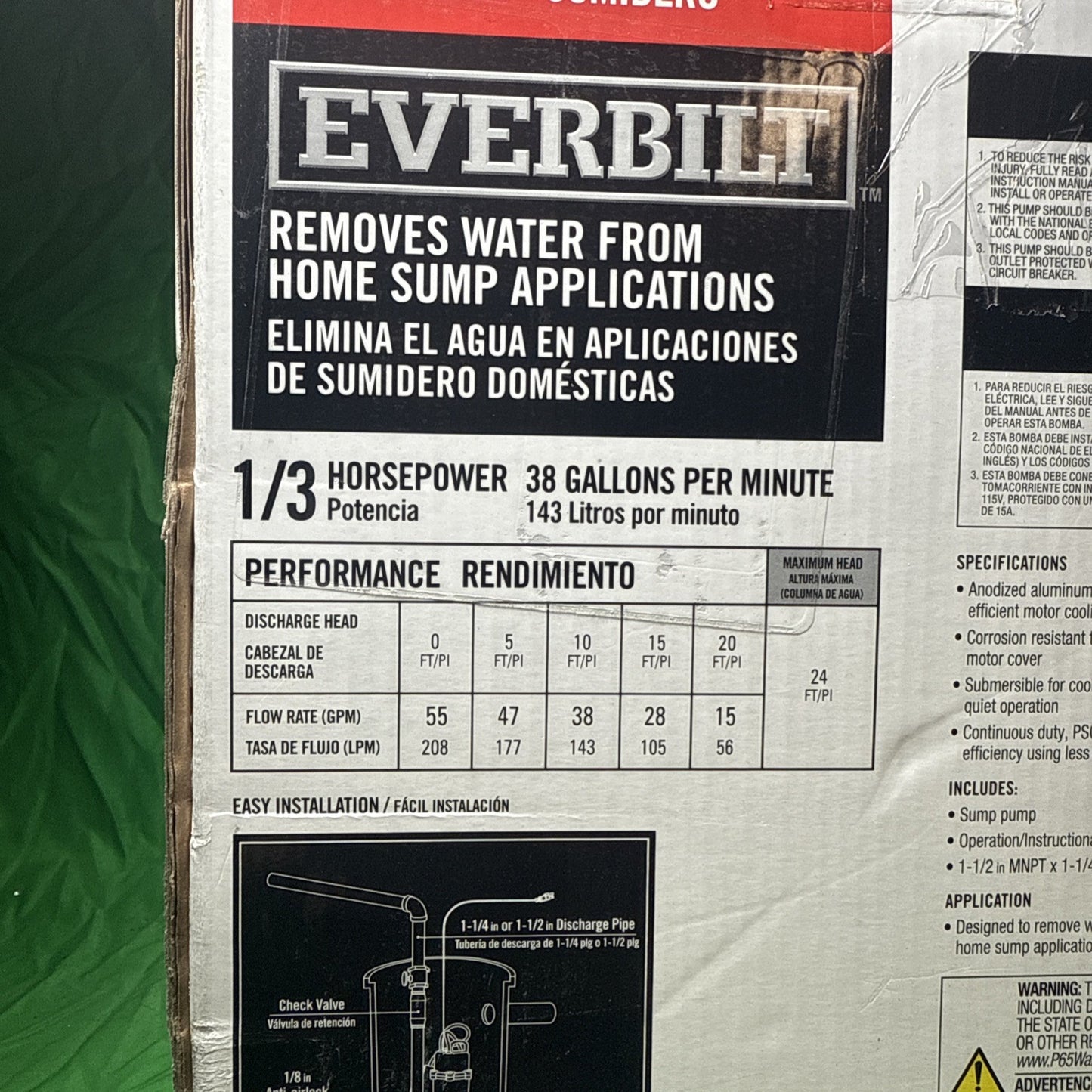 Everbilt 1/3 HP Corrosion Resistant Aluminum Sump Pump w/ Tether Switch NEW OB.
