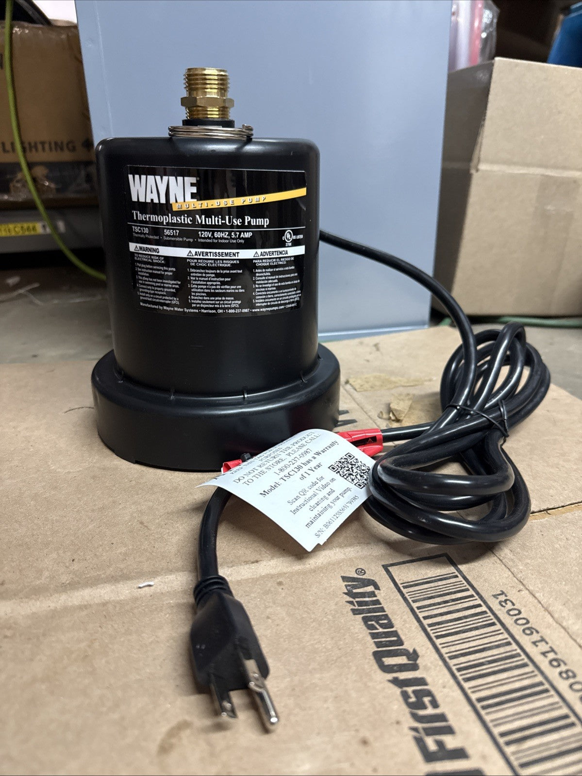 Wayne TSC130 Multi-Use pump 1000 Gallons/Hour Thermoplastic NEW OPEN BOX