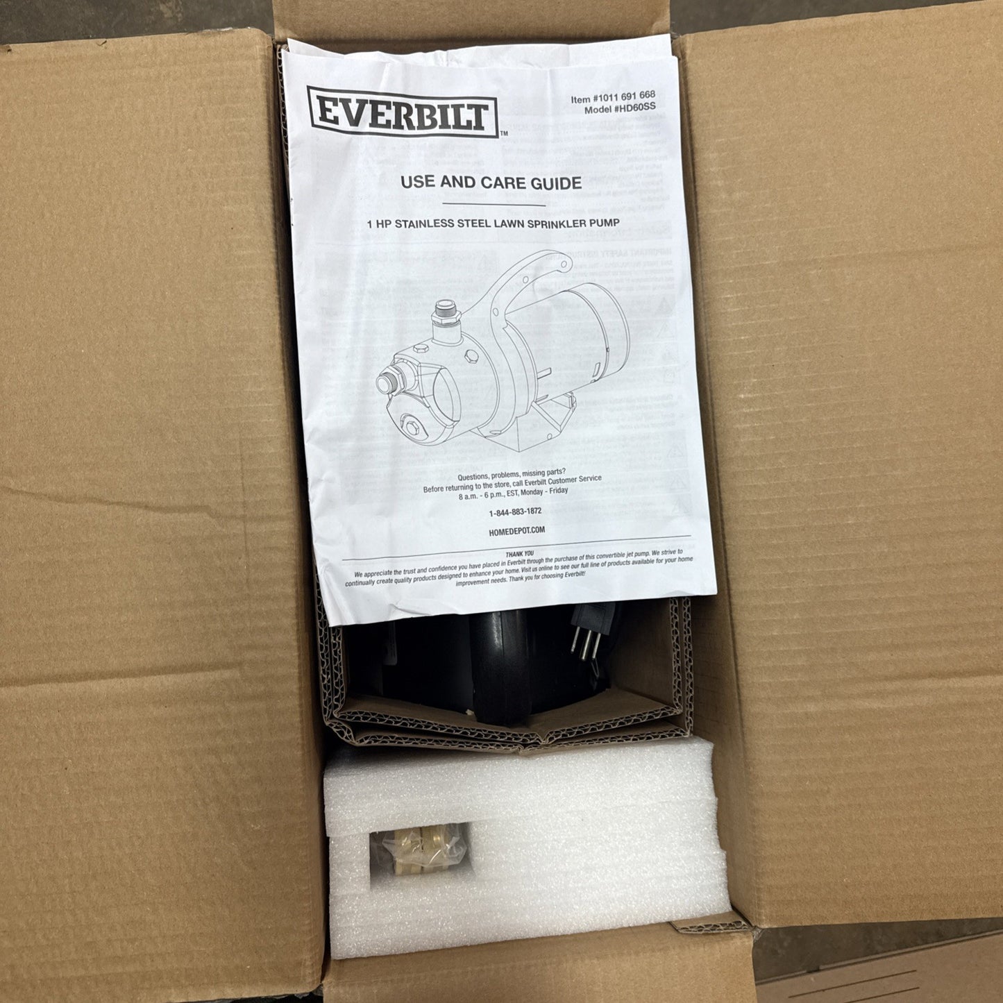 EVERBILT HD60SS 1 HP Stainless Steel Lawn Irrigation Pump NEW OPEN BOX