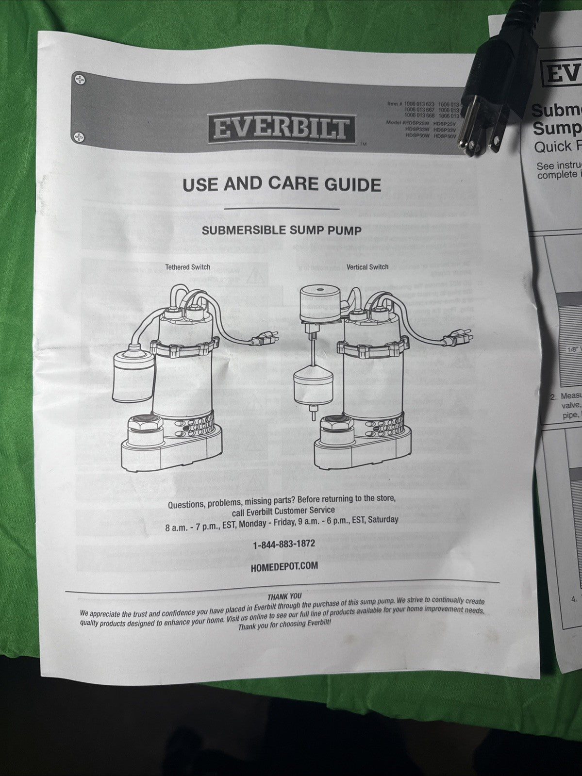 Everbilt 1/4 HP Aluminum Submersible Sump Pump Vertical Switch New Open Box