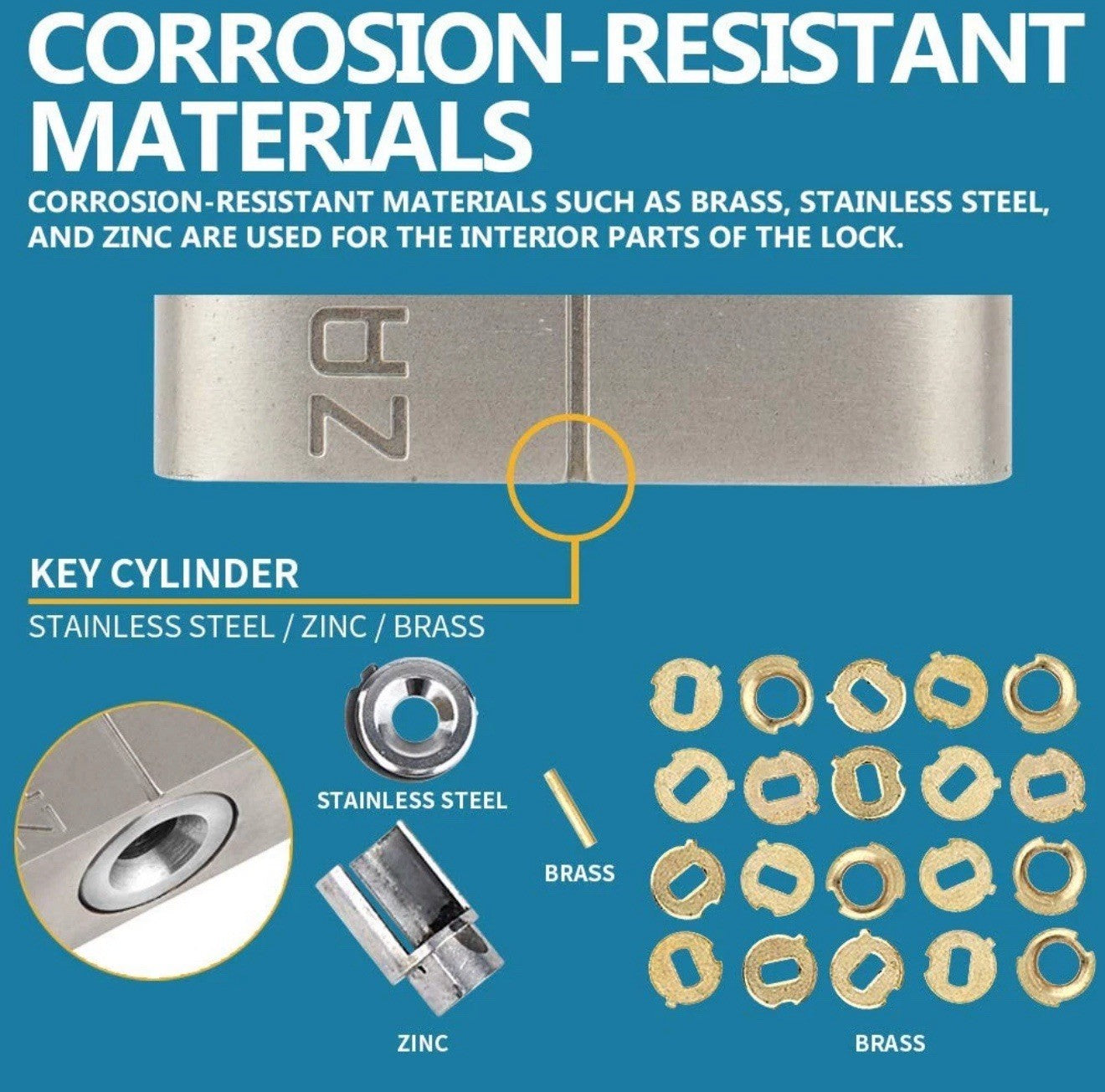 Zarker J45S keyed Padlock, Heavy Duty Stainless Steel Shackle Lock, 3 Keys, W...