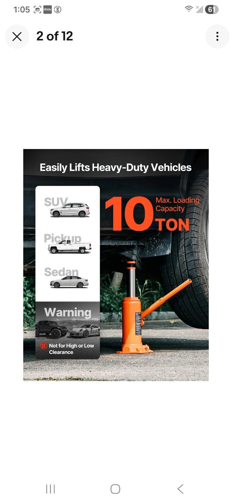 Vevor 10-Ton Hydraulic Bottle Jack for Vehicle Lifting and Repairs