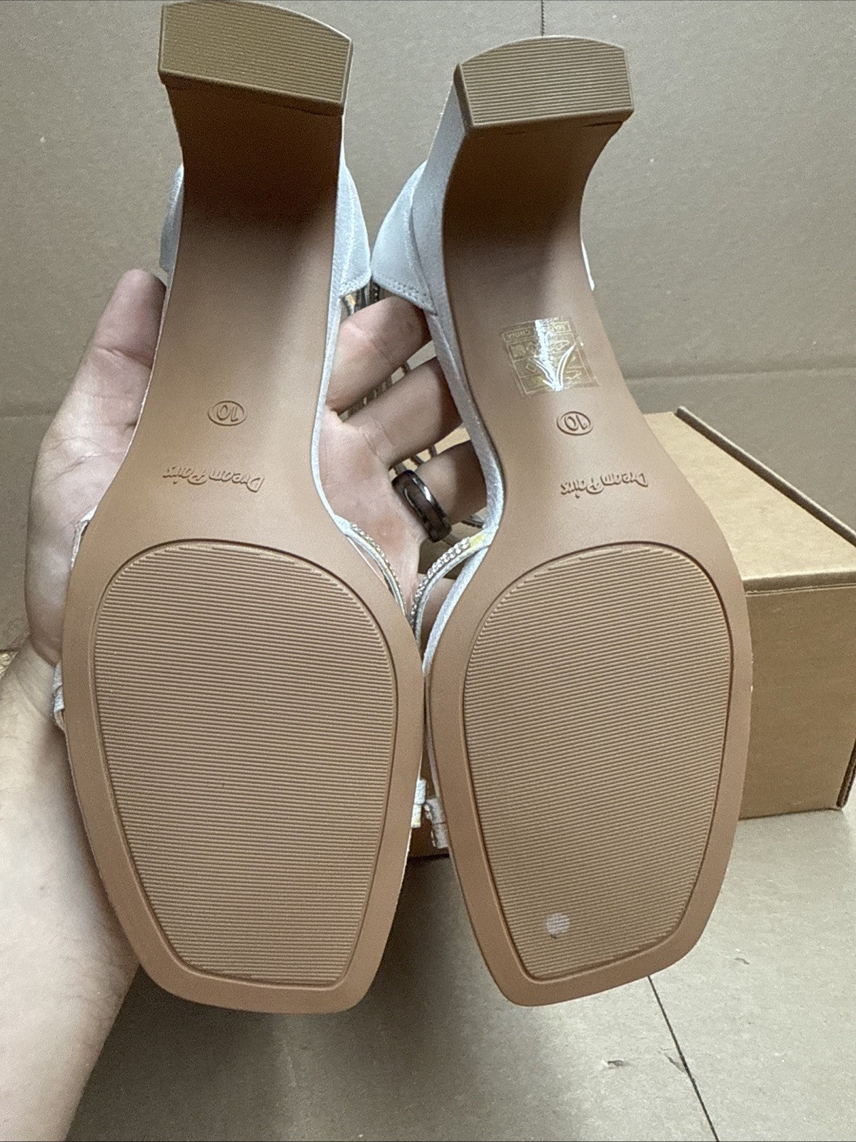 Dreamparis Women’s size 10 Rhinestone Open Square toe straps high heel Sandal