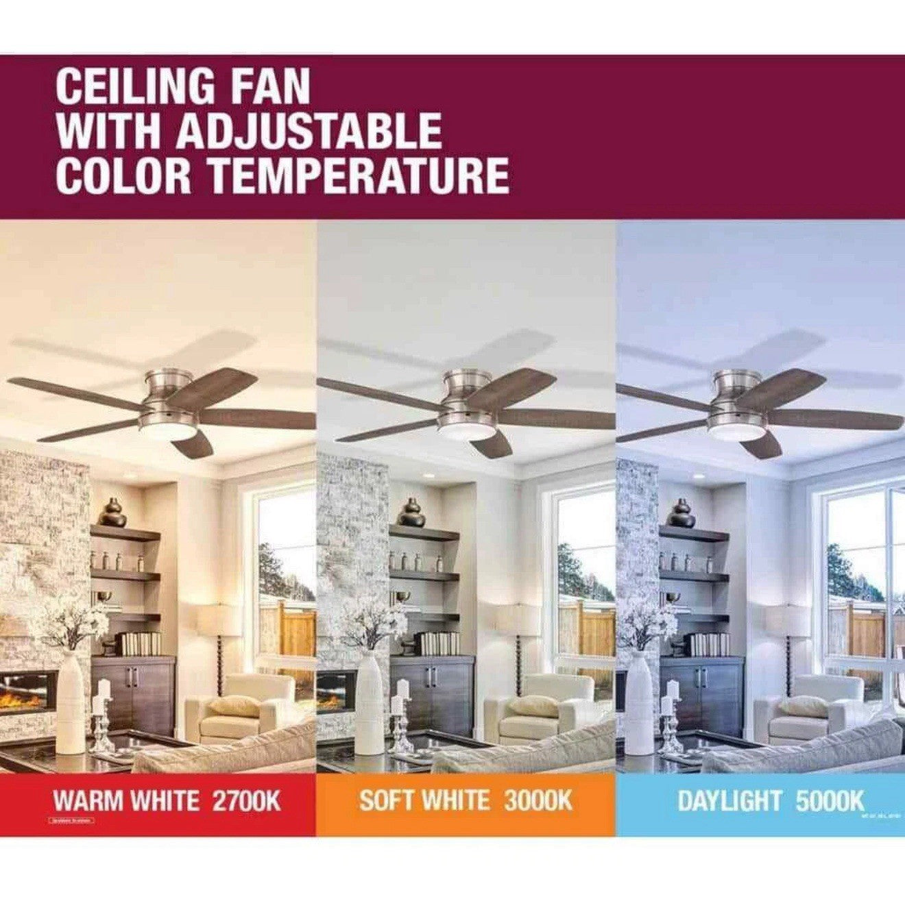 HDC Windward 68 in. White Color Changing LED Matte White Ceiling Fan w/Light Kit
