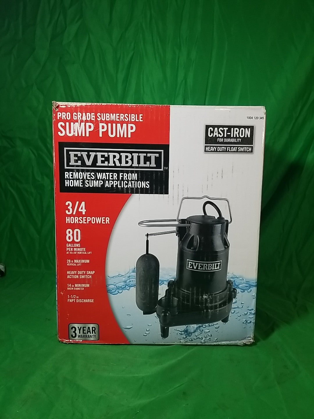 Everbilt 3/4HP Cast-Iron Pro-Grade Submersible Sump Pump 1004 120 345 HDS75