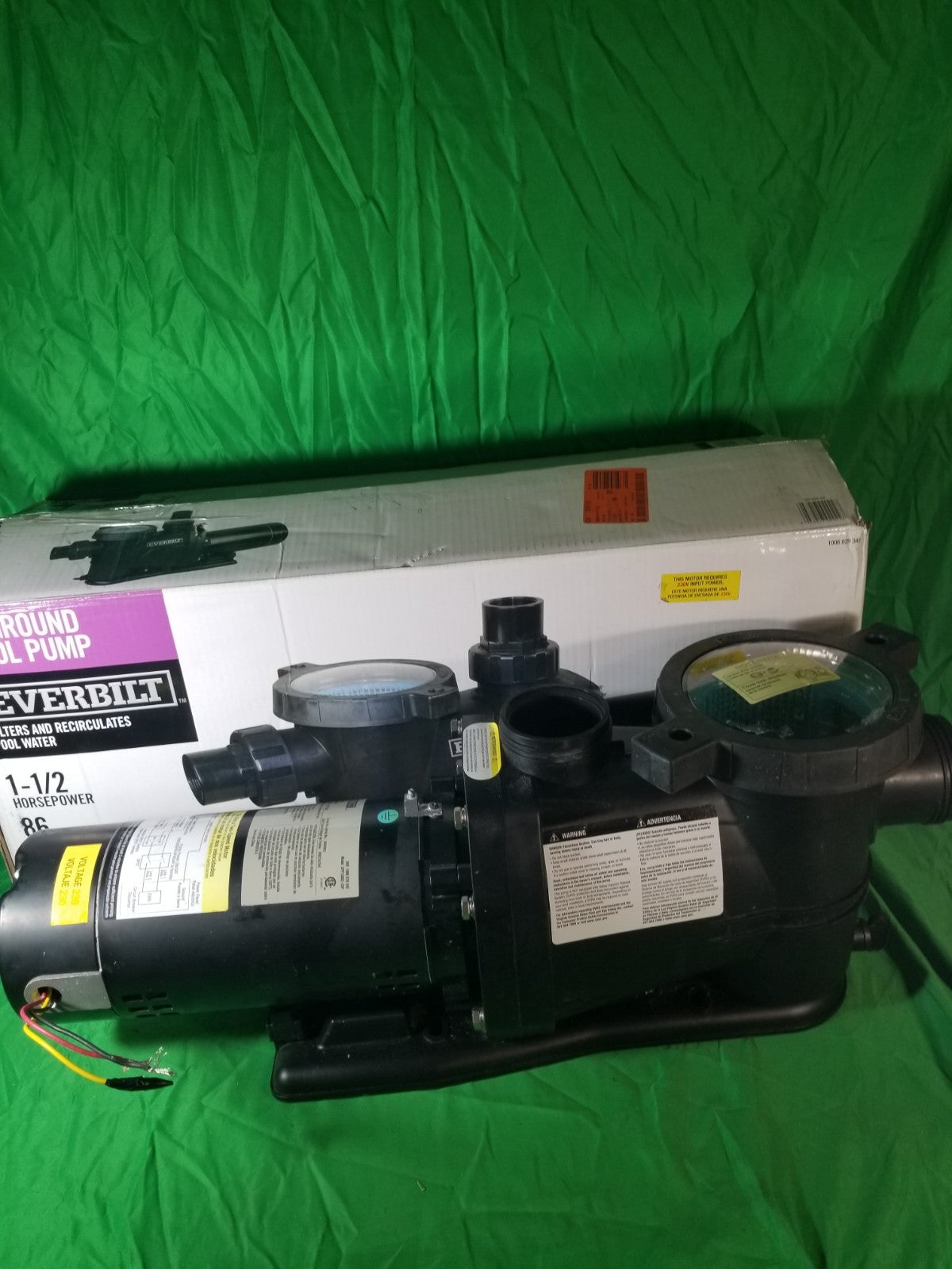 Everbilt Pool Pump Fan-Cooled Motor 1.5 HP 230V USED Does Not Have Unions