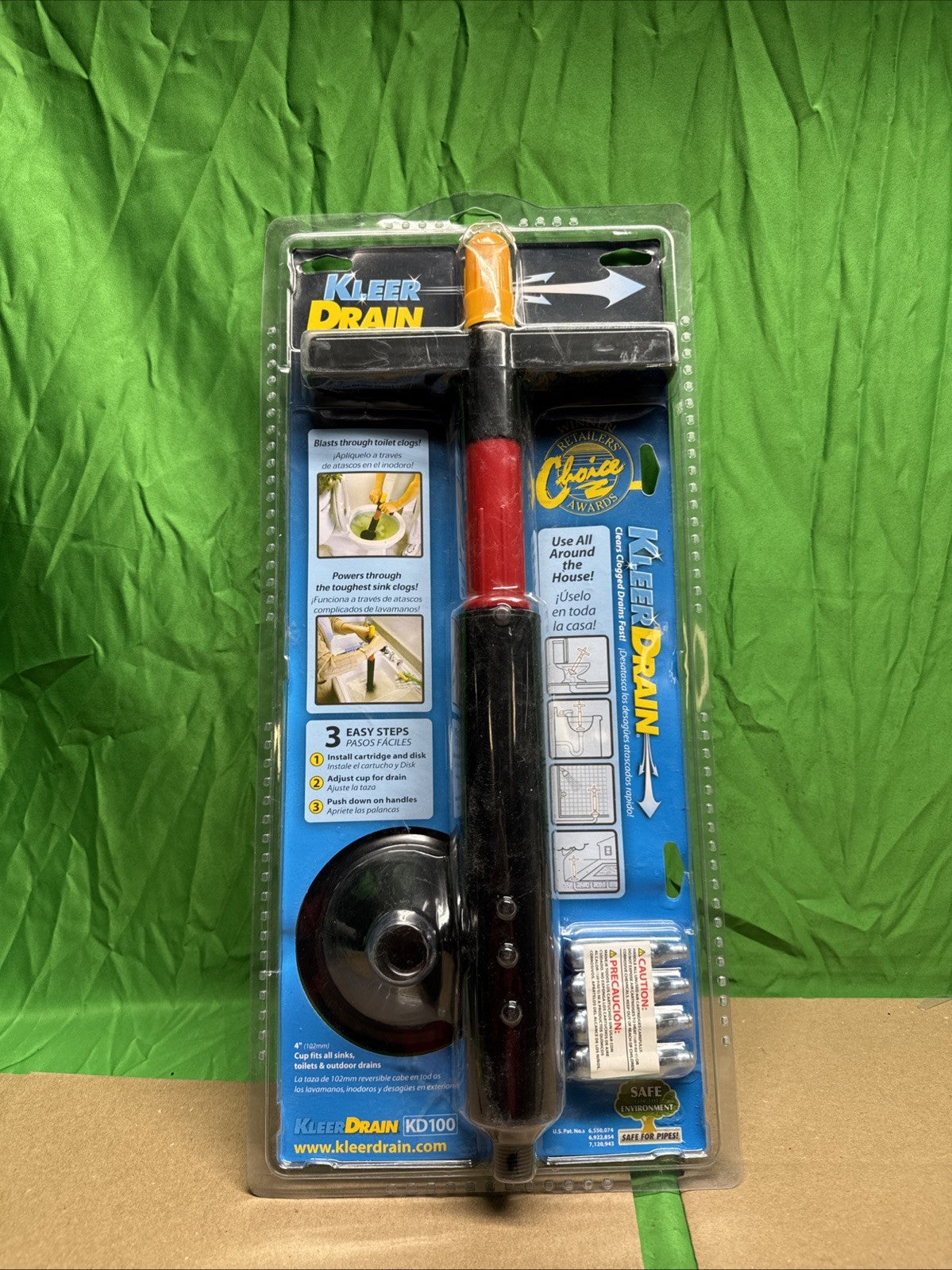 Kleer Drain KD100 Heavy Duty Toilet Plunger For Clogged Drains Fast.