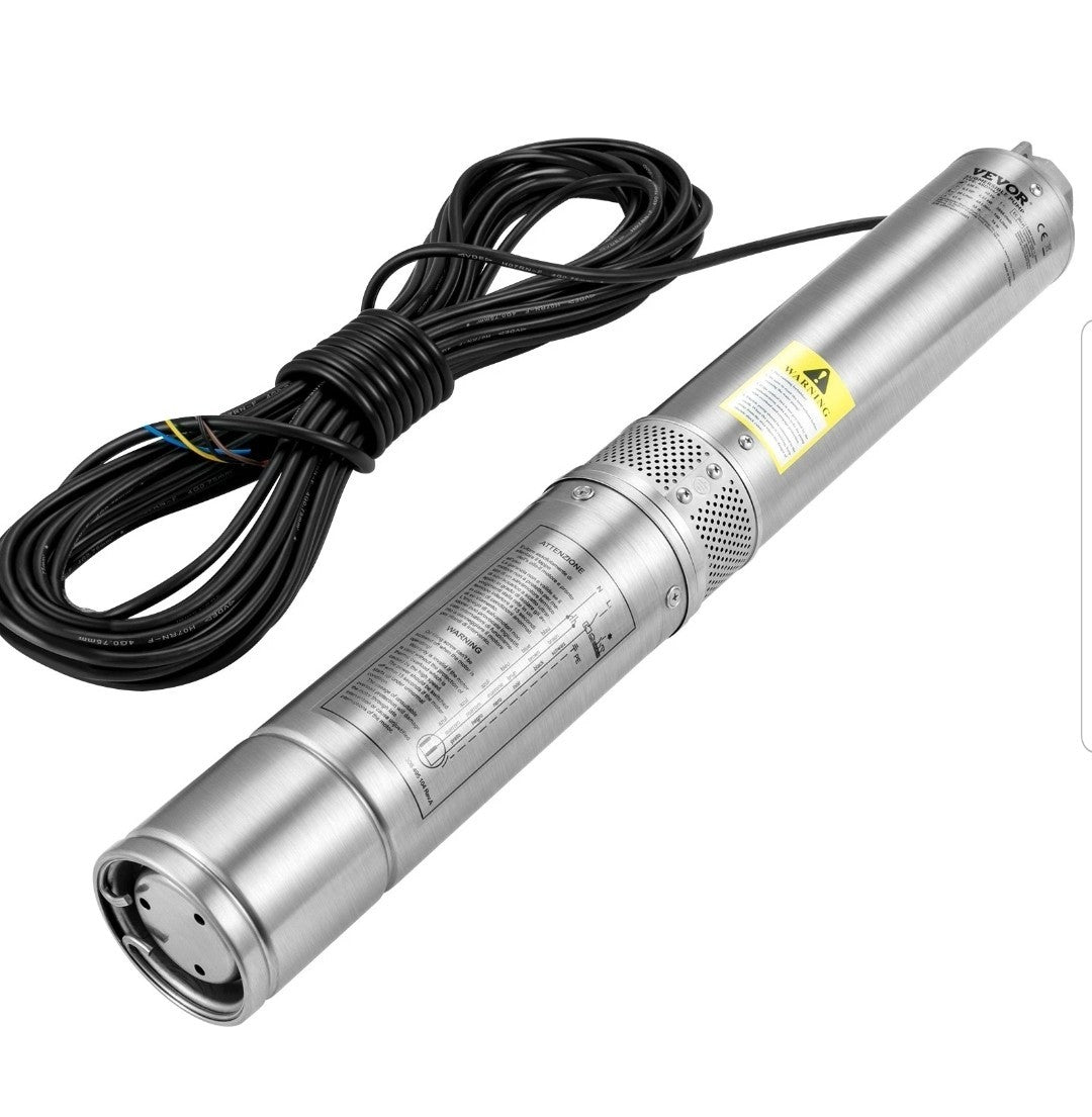0.5HP Deep Well Submersible Pump 230V 28GPM 167ft Head 33ft Cord Stainless Steel