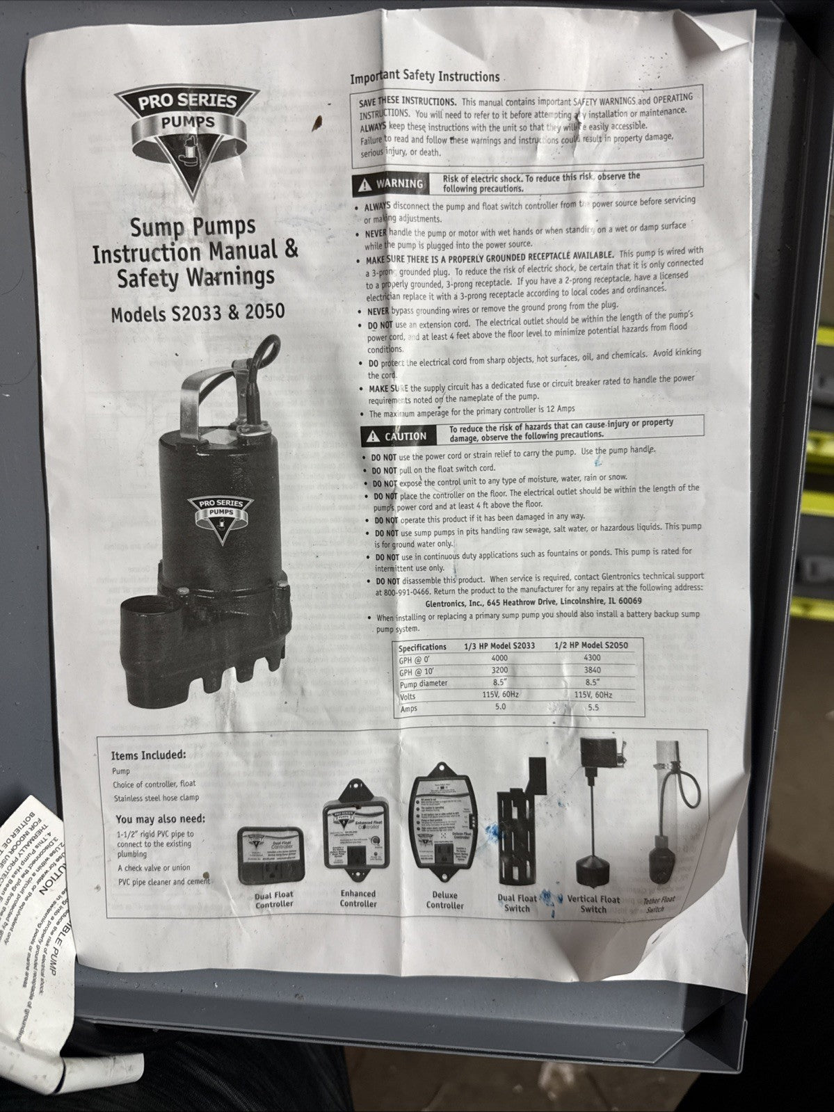 Pro Series S2033-NS - 1/3 HP Cast Iron Sump Pump (Non-Automatic)