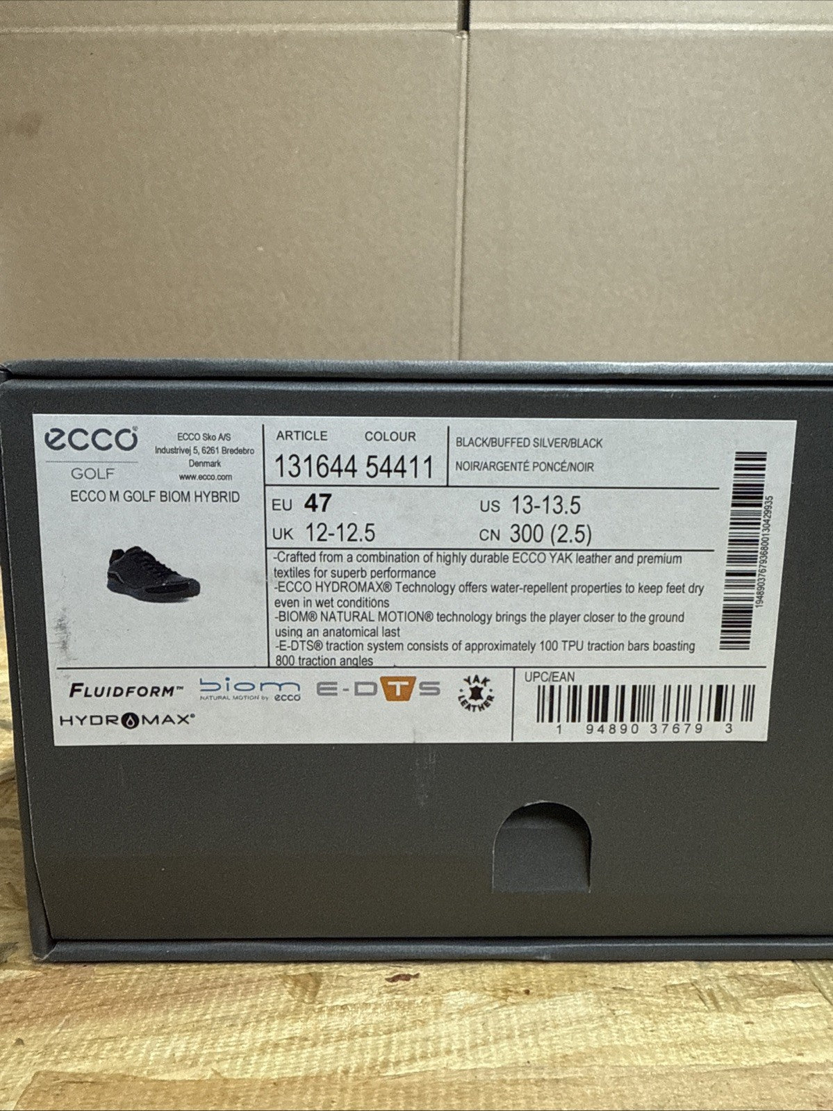 Men's Size 13-13.5 (EU 47) Leather Golf Shoe ECCO Golf Biom Hybrid Black/silver