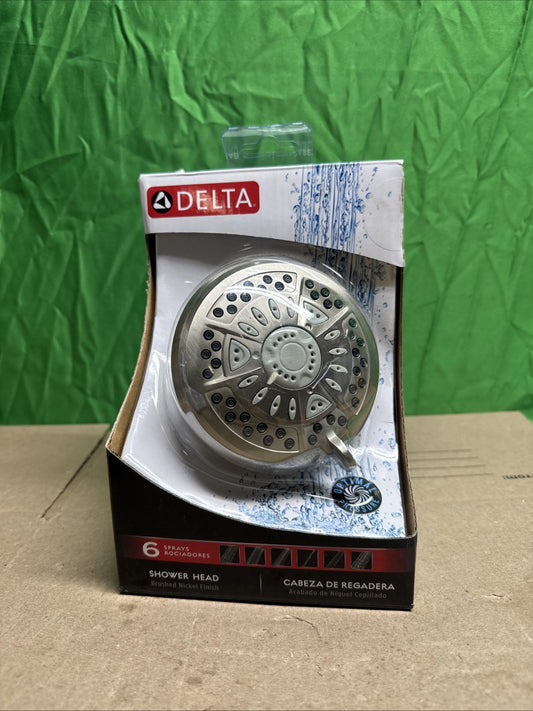 Delta 6 Spray Fixed Shower Head in Brushed Nickel Setting Water Sense New/Sealed