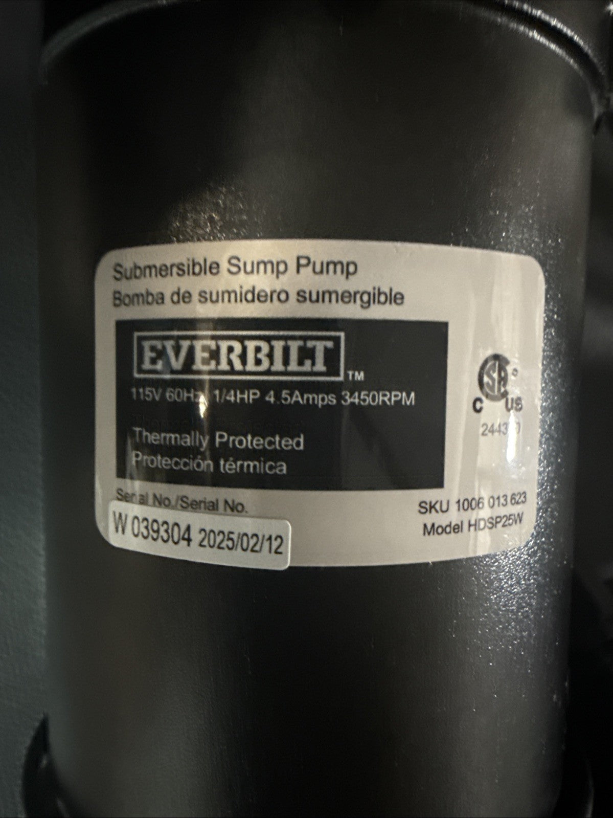 Everbilt 1/4 HP Aluminum Sump Pump w/ Tether Float Switch HDSP25W NEW OPEN BOX.