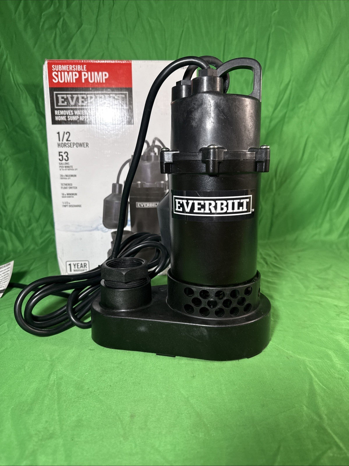 Everbilt HDSP50W 1/2 HP Submersible Aluminum Sump Pump with Tethered Switch