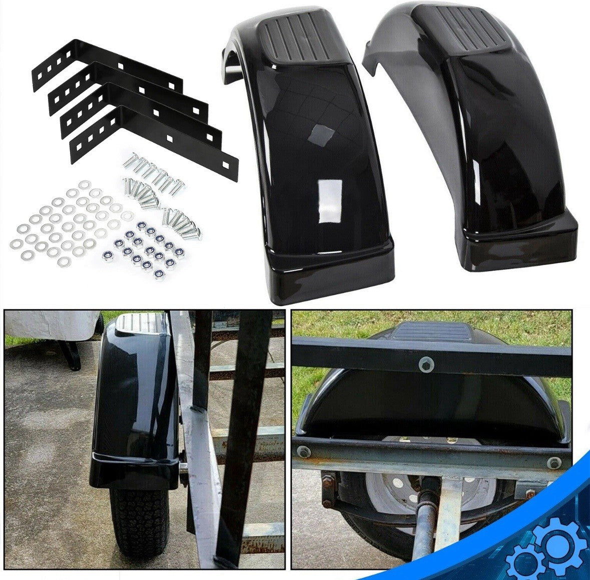 SET OF 2 (TWO) SINGLE AXLE TRAILER FENDERS 13" WHEELS TIRES SKIRT BOAT