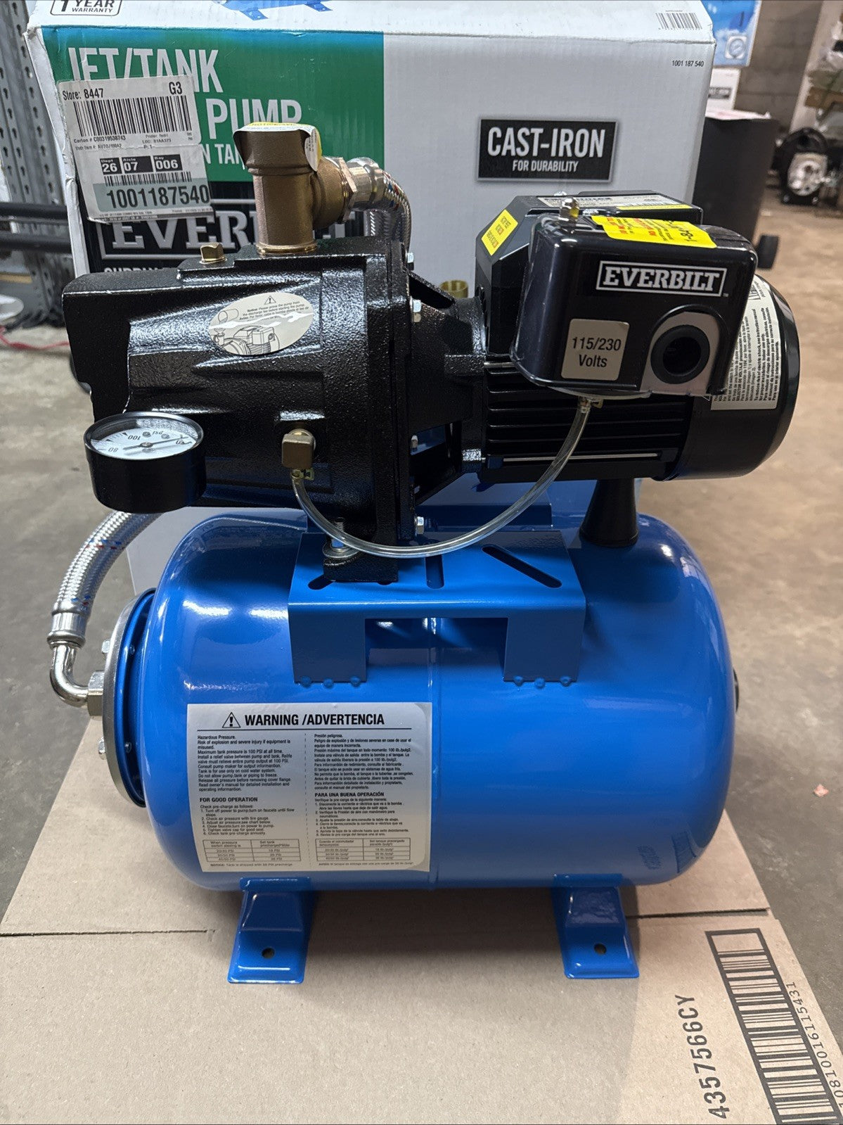 Everbilt 1/2 HP Shallow Well Jet Pump with 6 Gallon Tank AUTOJ100A2 NEW Open Box