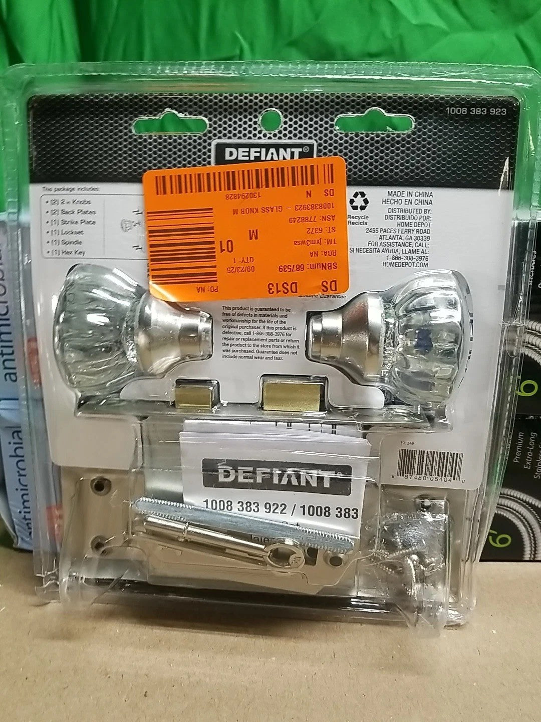 New Defiant Glass & Satin Nickel Knob Mortise Set For Hall & Closet With Key