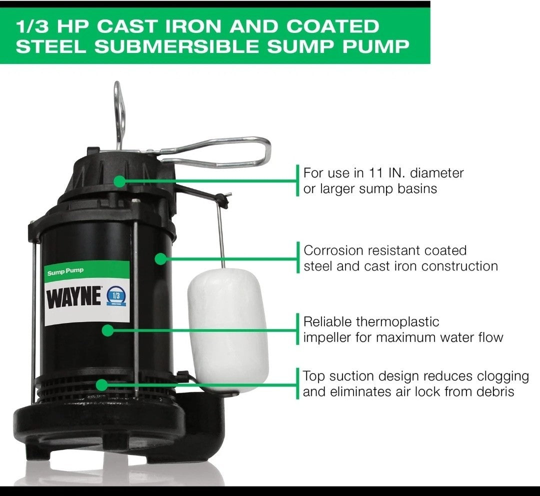 WAYNE CDU790 - 1/3 HP Submersible Cast Iron and Stainless Steel Sump Pump with