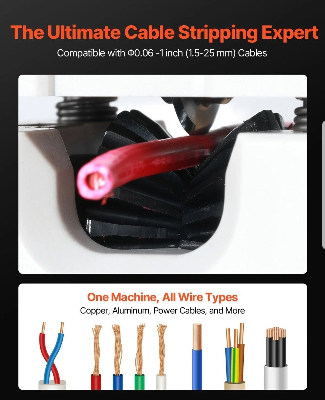 VEVOR Manual Wire Stripper Stripping Machine 0.06-1 in Hand or Drill Portable