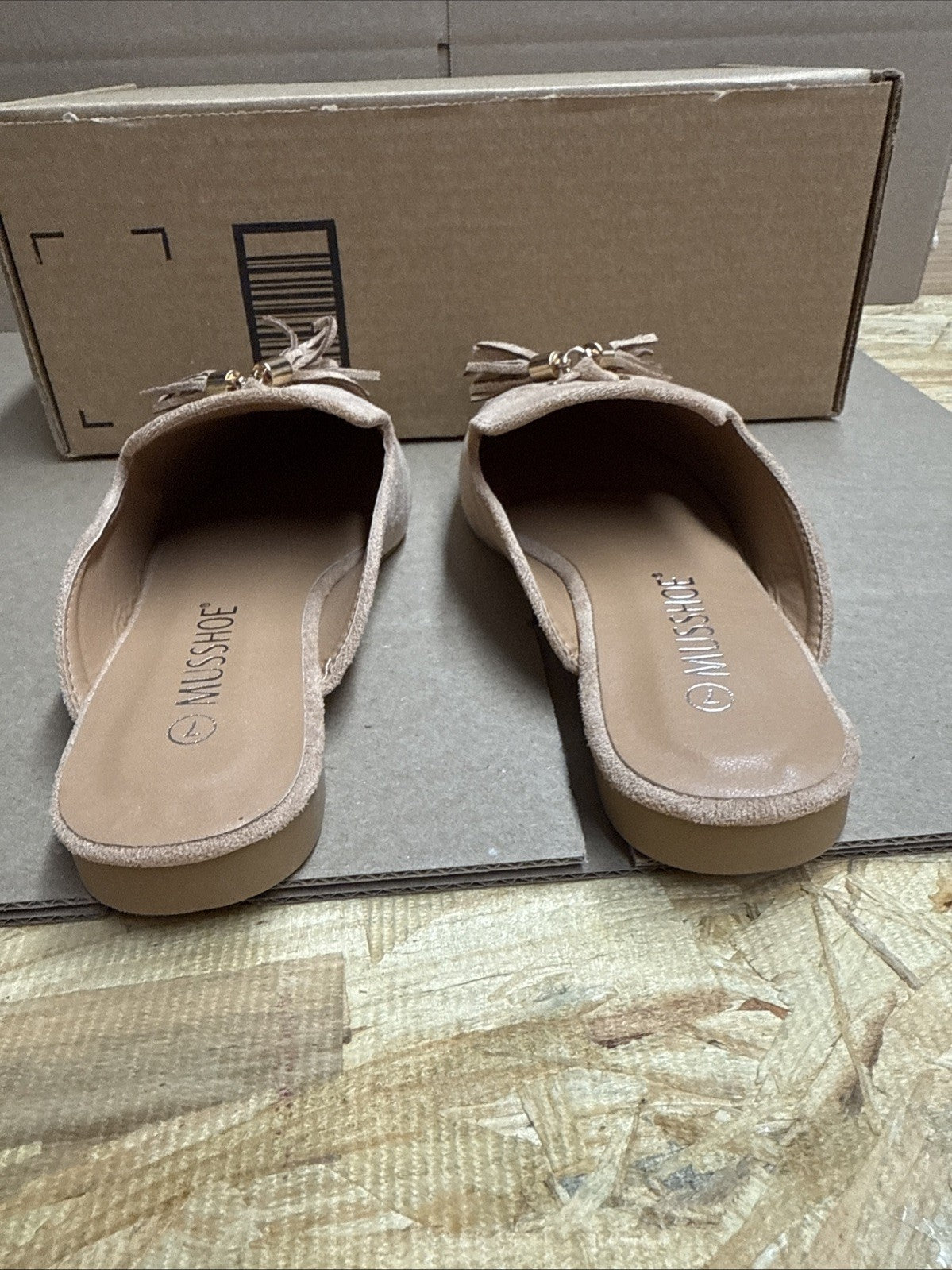 MUSSHOE women’s 7 pointed toe backless slip on slides loafer flats tassels