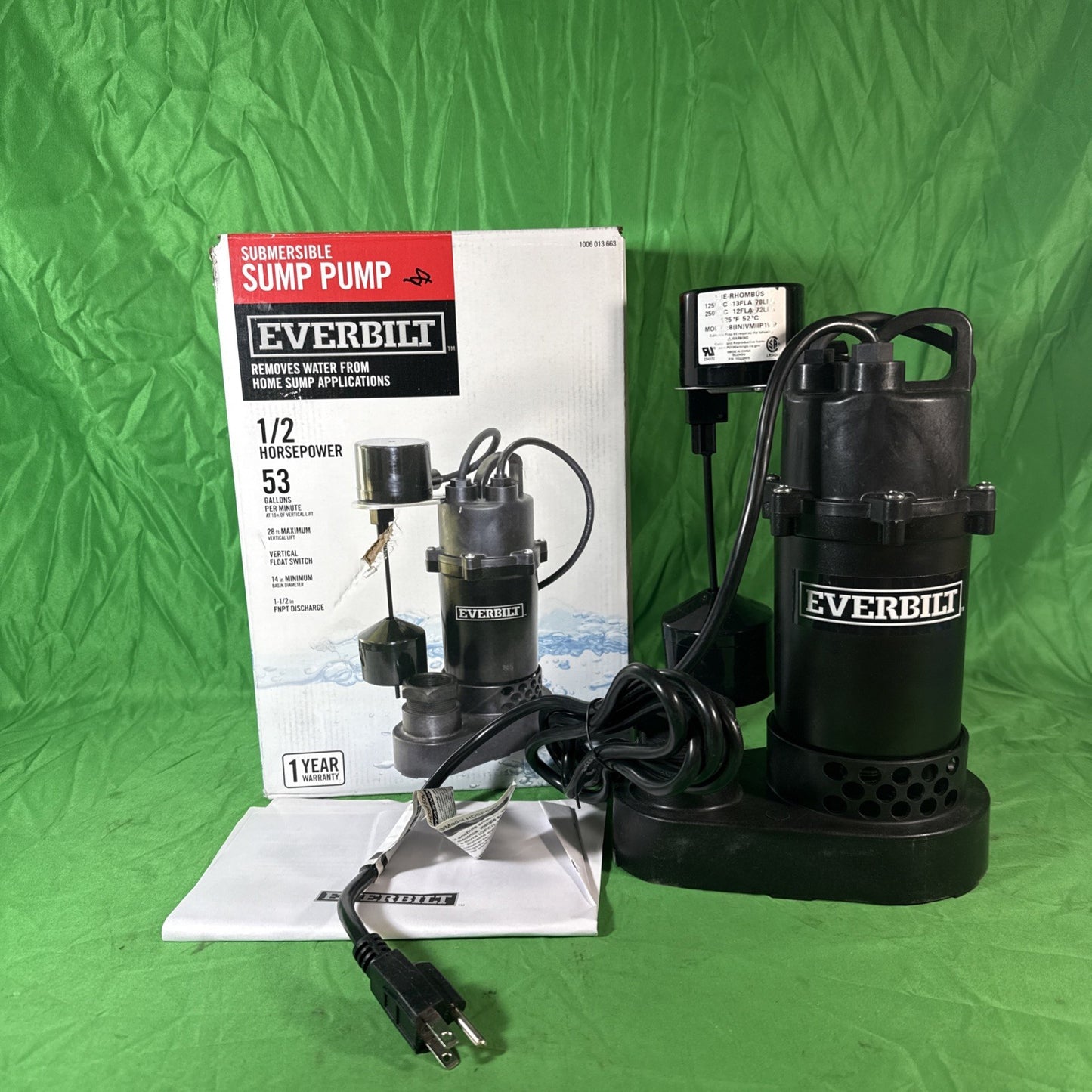 Everbilt 1/2 HP Submersible Aluminum Sump Pump with Vertical Switch HDPS50W