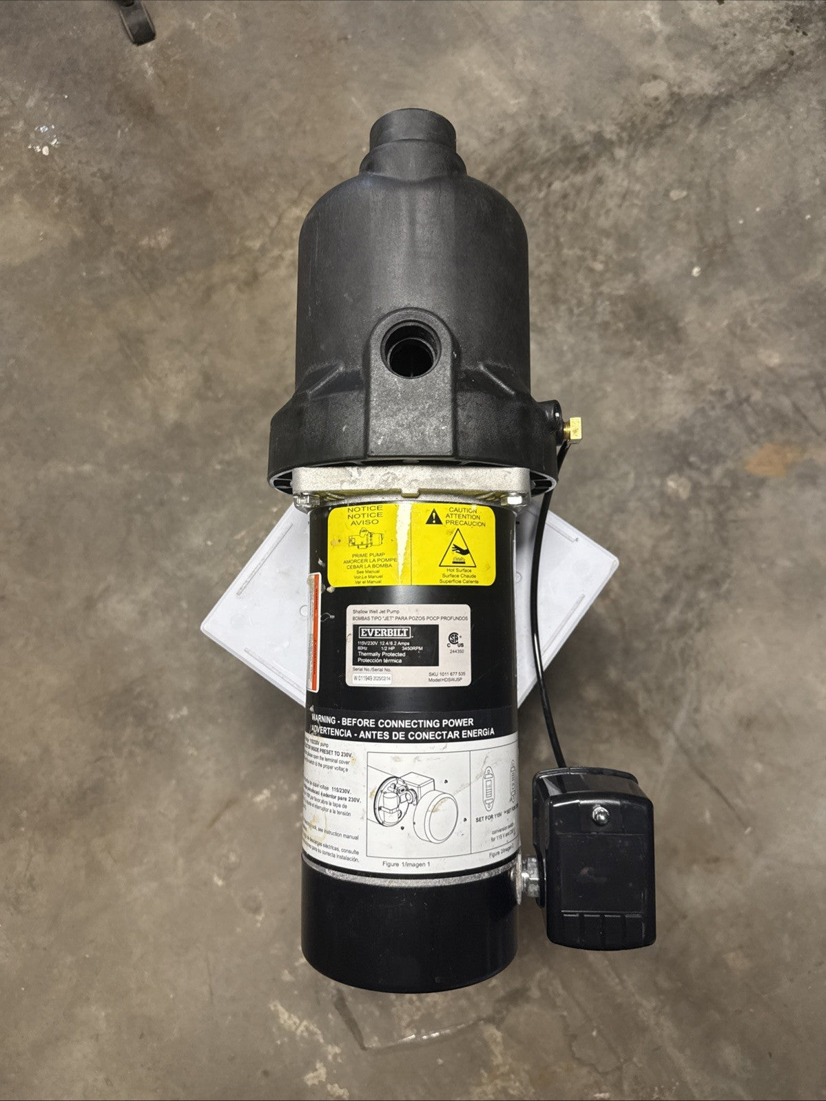 Everbilt 1/2 HP Shallow Well Jet Pump 1011677535 For Parts