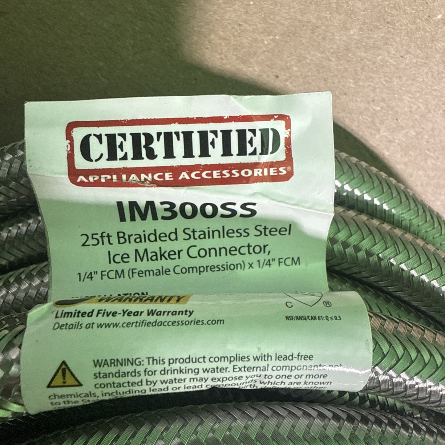 Ice Maker Water Line 25 Feet PVC Core with Premium Braided Stainless Steel