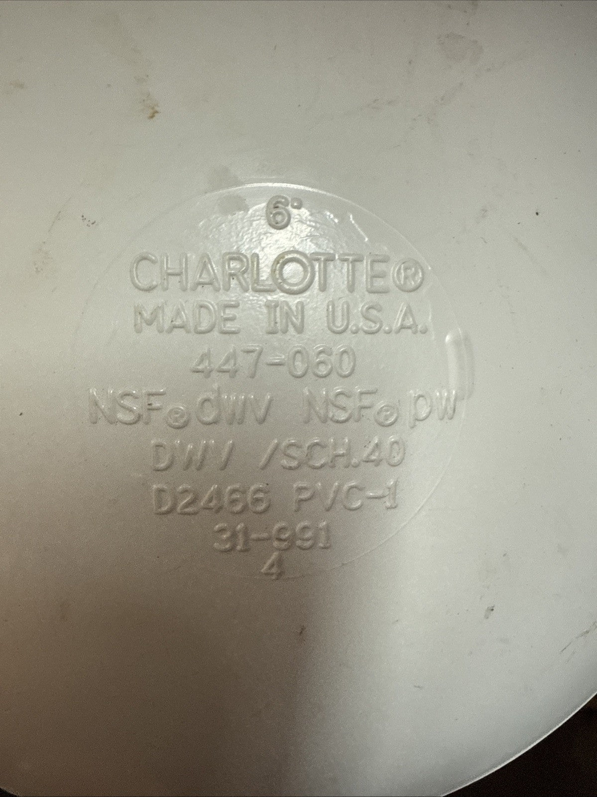 Charlotte Pipe PVC00116 1400 DWV Schedule 40 PVC Cap 6 Hub Dia. in.