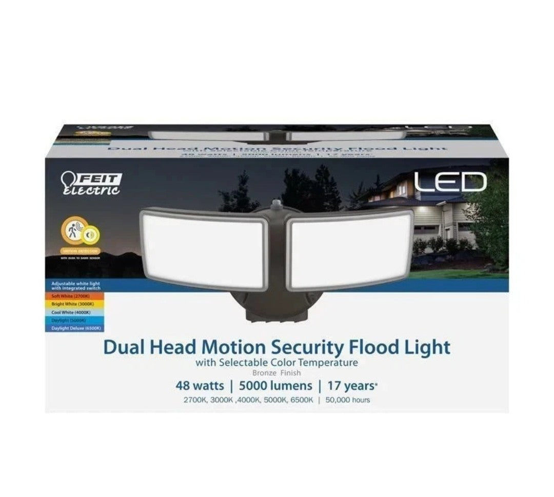 Feit 48-Watt 5000 Lumens Motion-Sensing Hardwired LED Bronze Security Flood L-C3