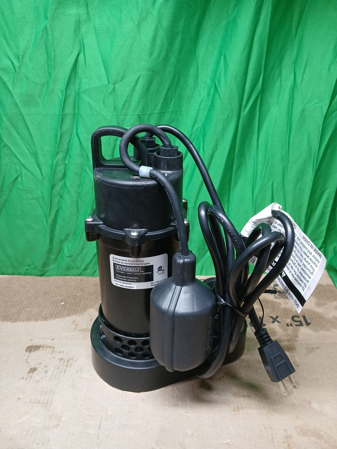 Everbilt 1/2 HP Corrosion Resistant Aluminum Sump Pump w/ Teather Float Switch/