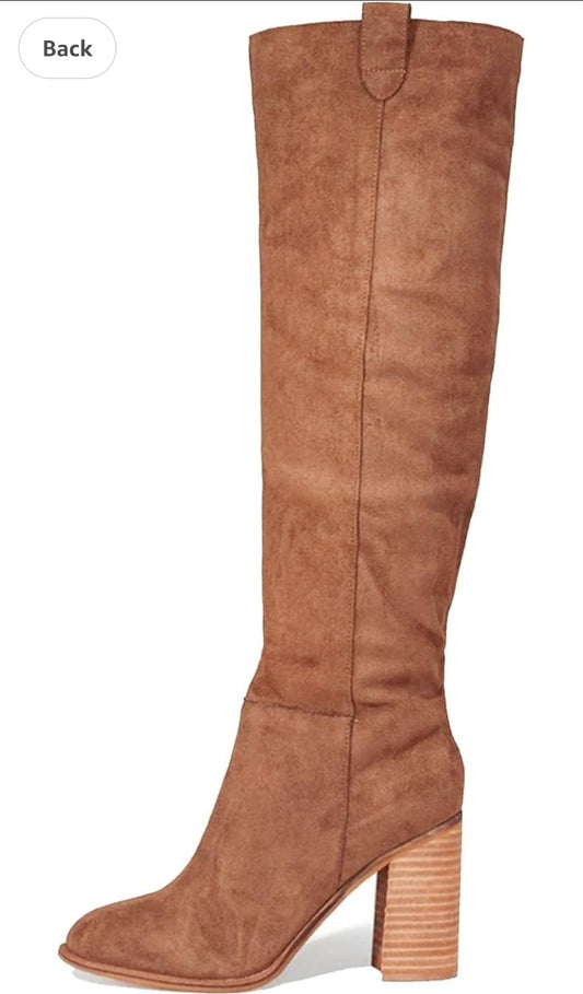 Suede Knee-High Boots Fall Boot For Women Chunky Block High Heel Slouch Fashion