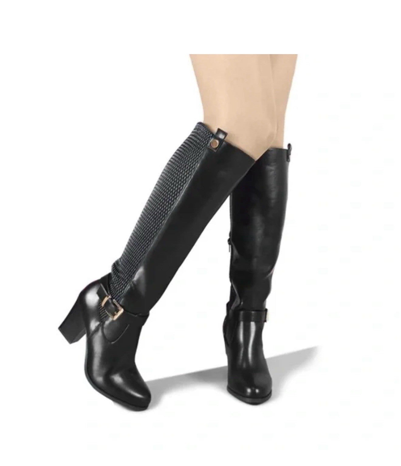 DCMBLY women’s Knee High boots pointed toe chunky heel with elastic calf Size 8
