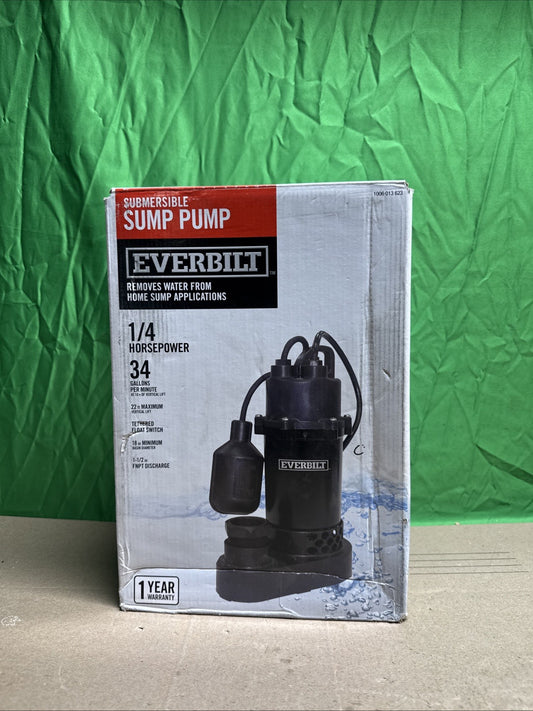 Everbilt 1/4 HP Aluminum Sump Pump w/ Tether Float Switch HDSP25W NEW OPEN BOX.