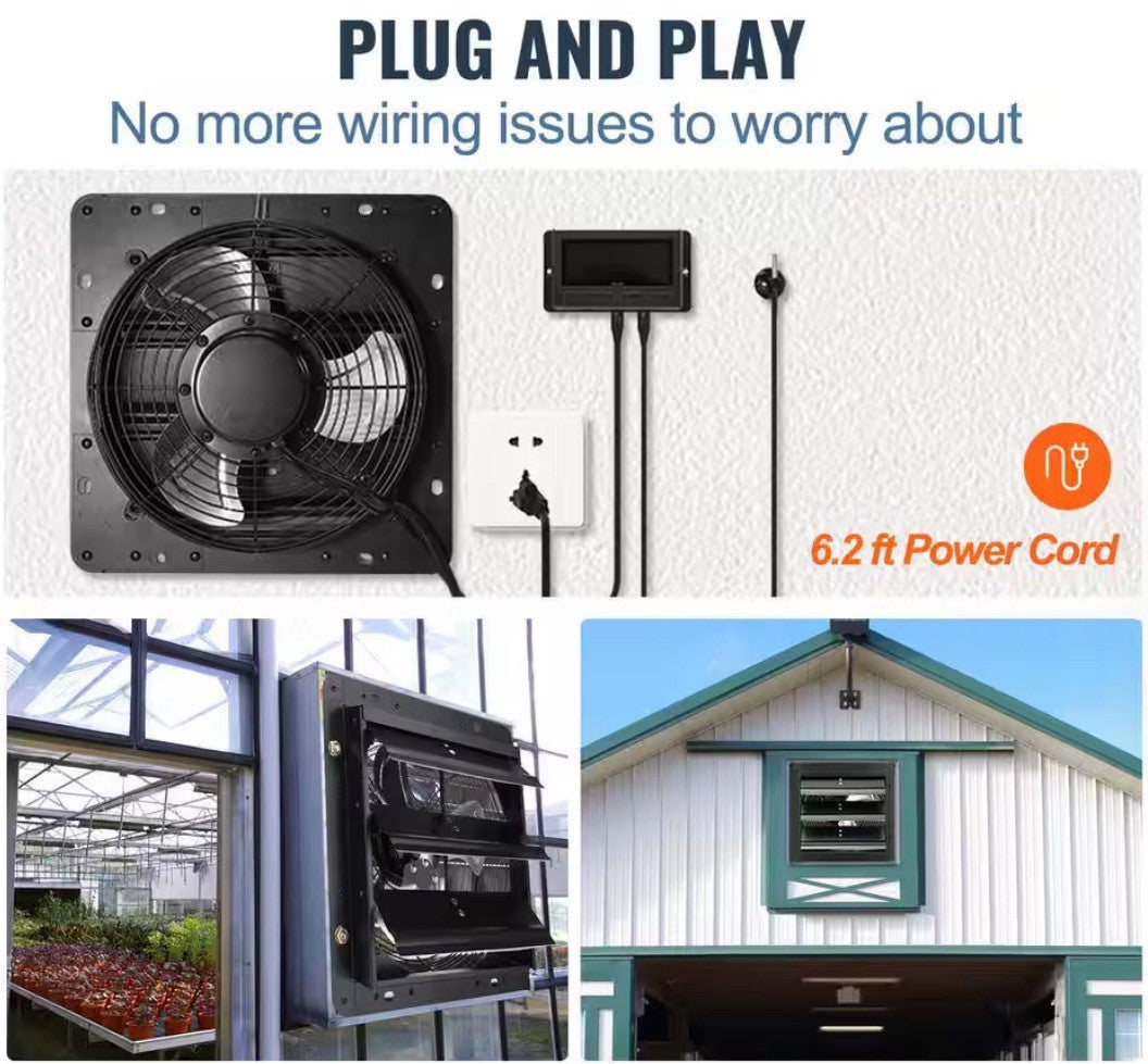 VEVOR Shutter Exhaust Fan Shop Exhaust Fan 10'' Remote Control Wall-mount Attic