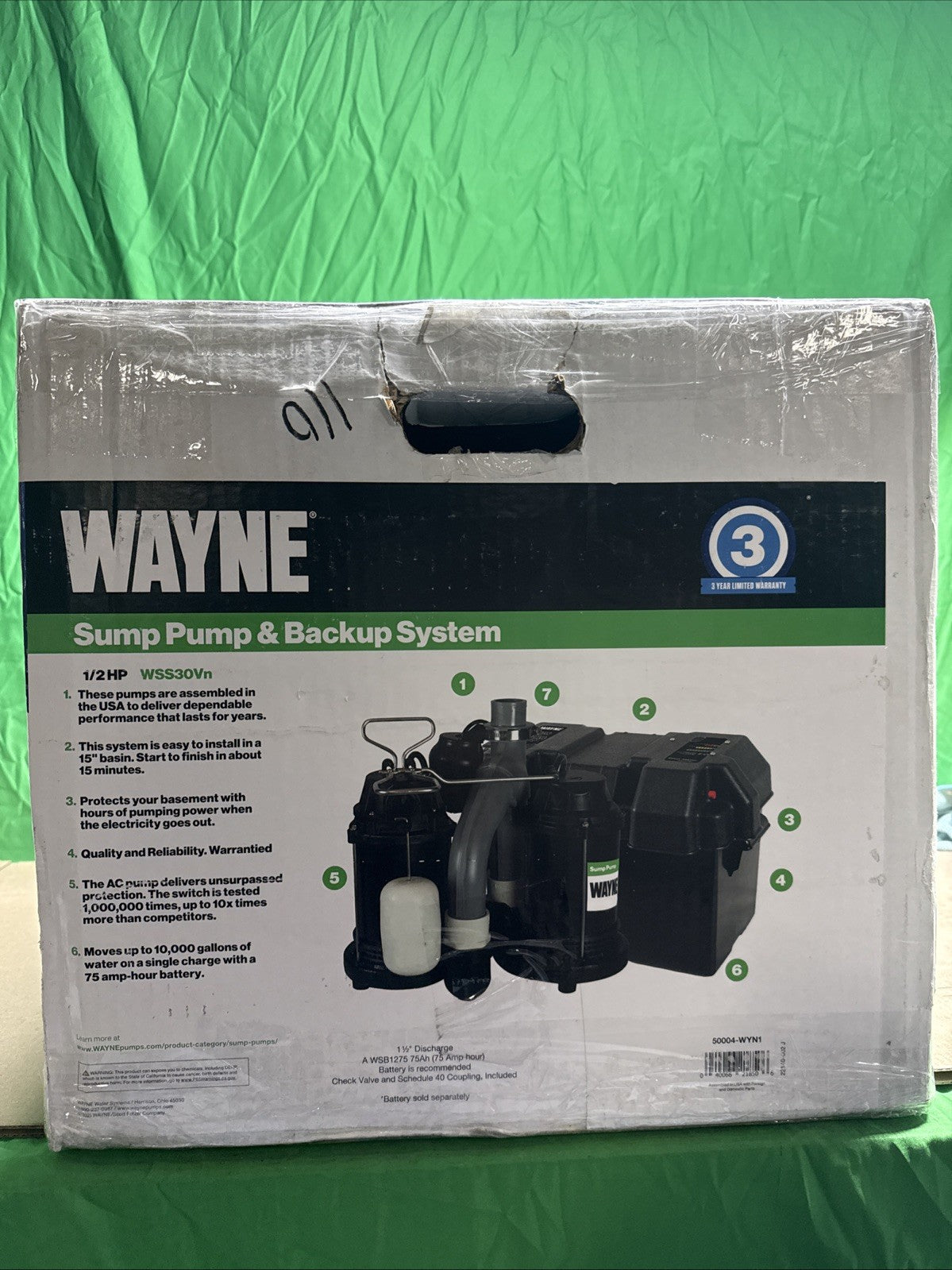 Wayne WSS30Vn - 1/2 HP Combination Primary and Backup Sump Pump System