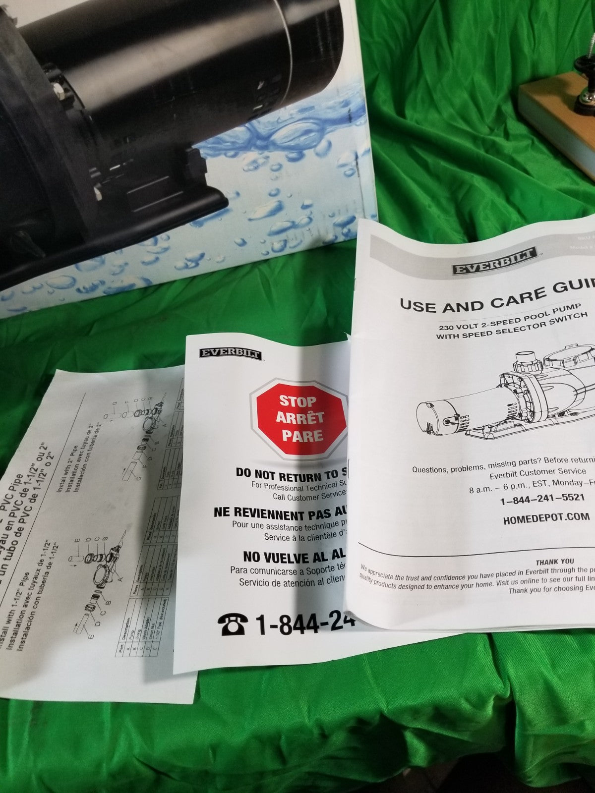 Everbilt Pool Pump Fan-Cooled Motor 1.5 HP 230V NEW OB Has Unions....