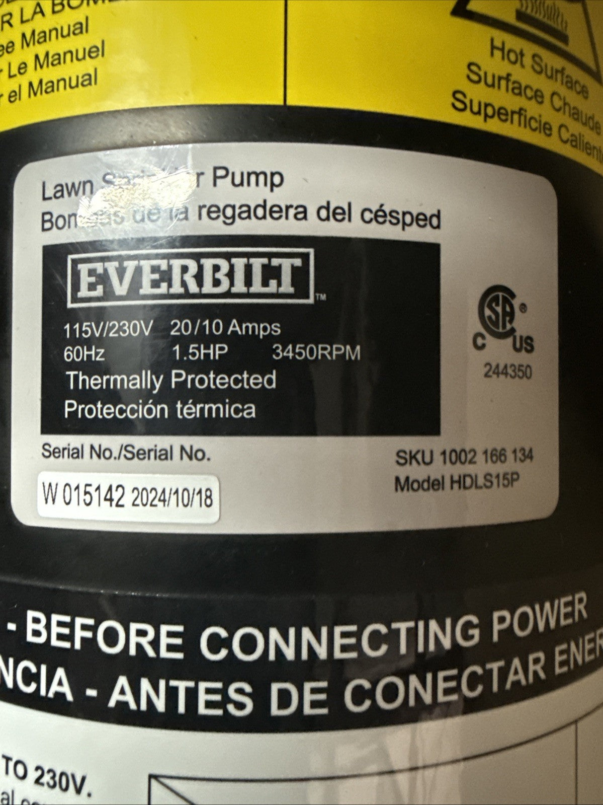Everbilt Lawn Irrigation Pump Plastic 1.5HP HDLS15P NEW OPEN BOX