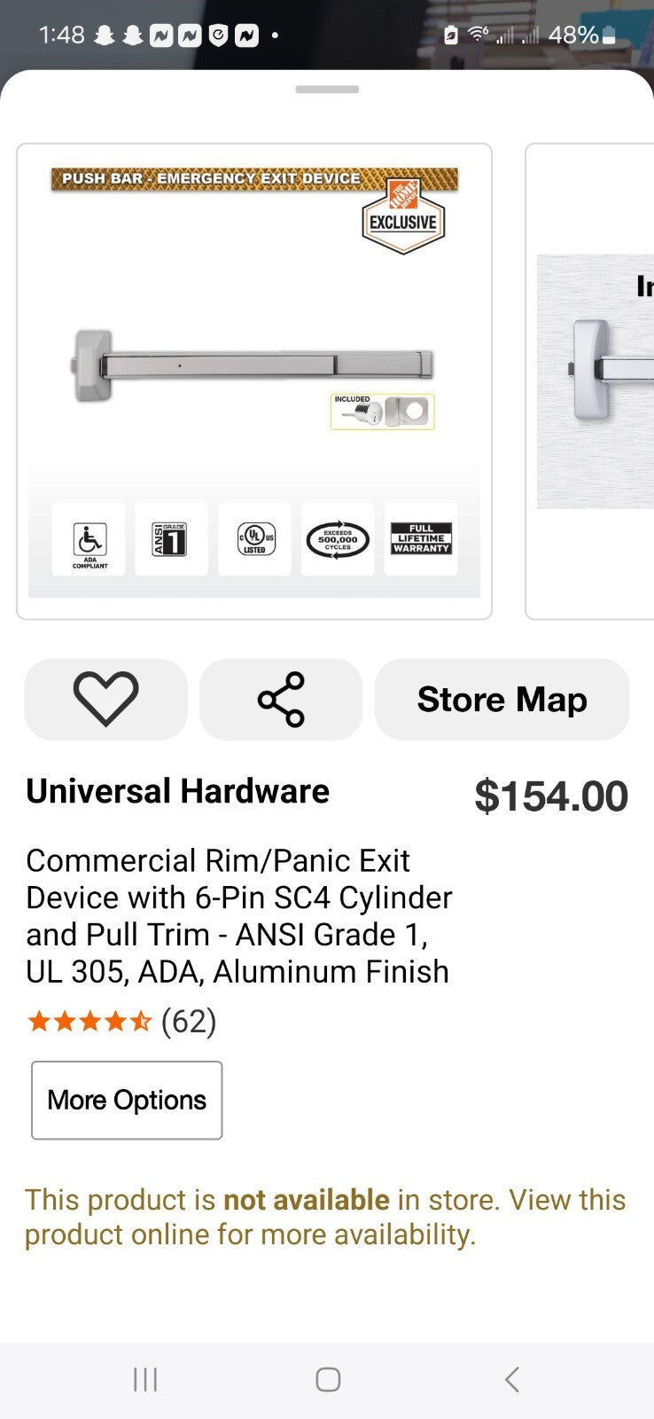 Universal Hardware Industrial Push Bar Emergency Exit Device UH40010