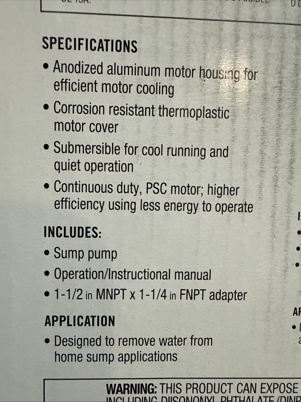 Everbilt 1/2 HP Corrosion Resistant Aluminum Sump Pump w/ Teather Float Switch