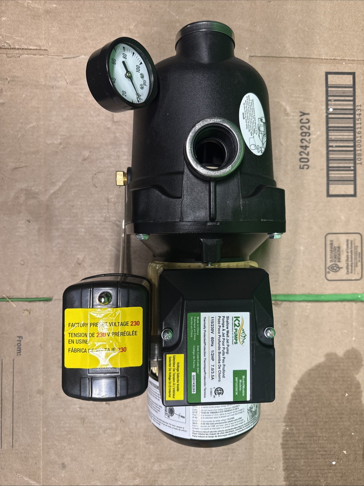 K2 Pumps Shallow Well Jet Pump 1/2 Hp Lead Free Thermoplastic 115/230V