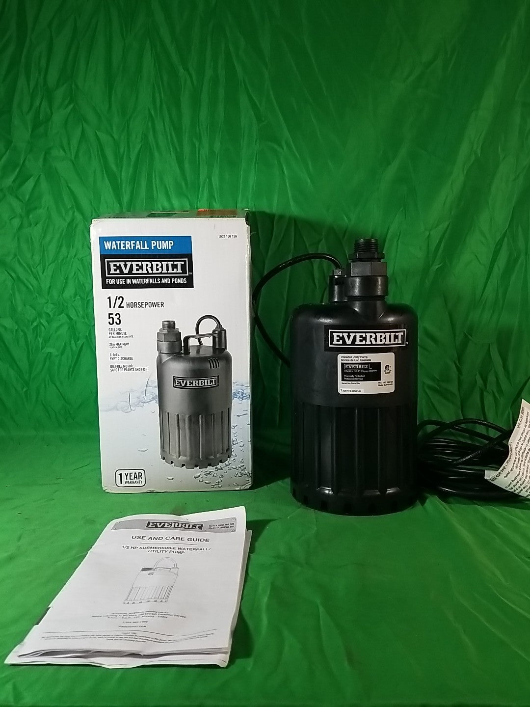 EVERBILT Waterfall & Pond Pump 1/2 HP 53 GPM 26 Ft Max Vertical Lift SUP80-HD.