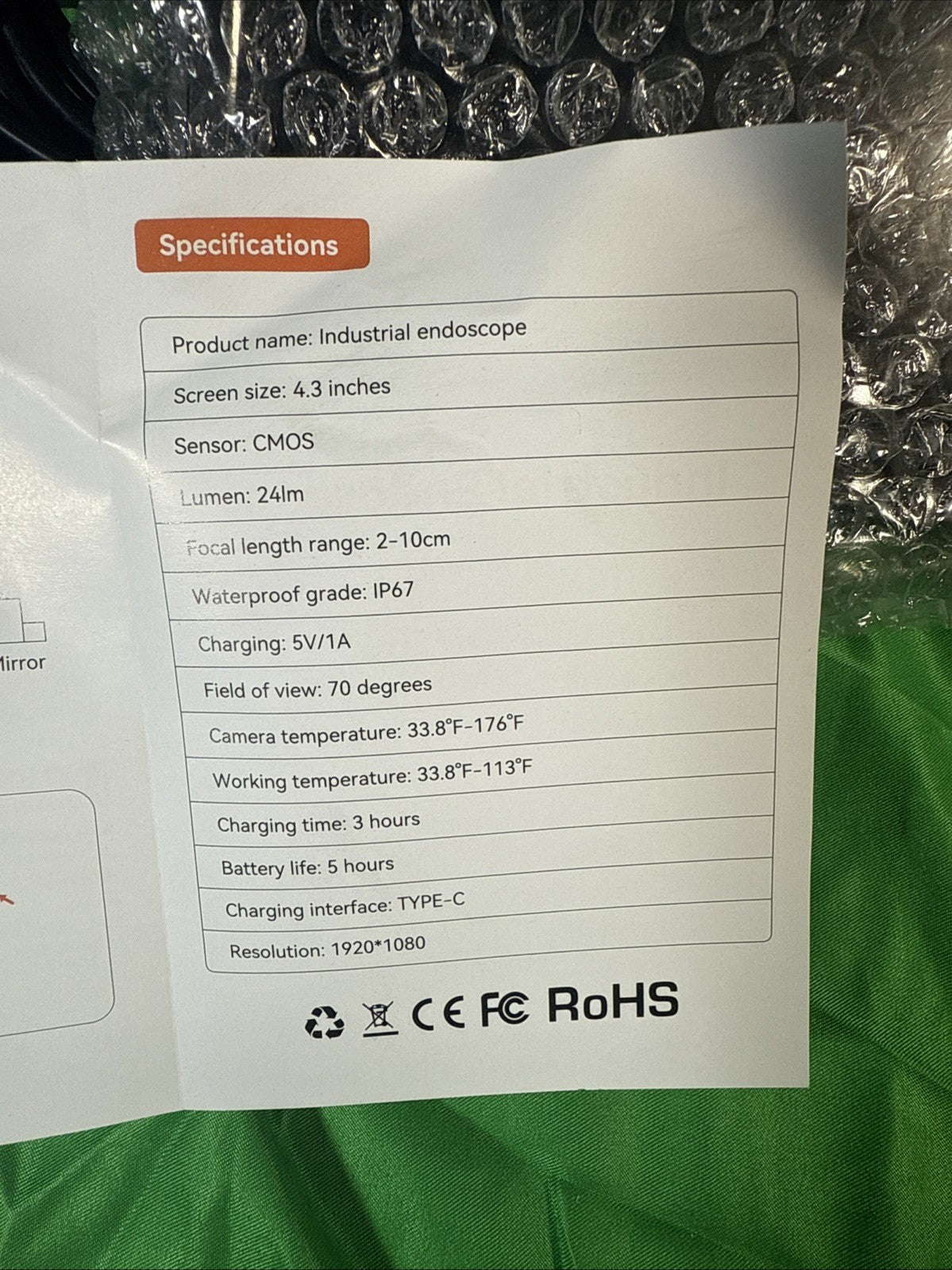 Dual Lens Borescope 4.3" Endoscope Camera w Light Waterproof 1080HD 16.5'