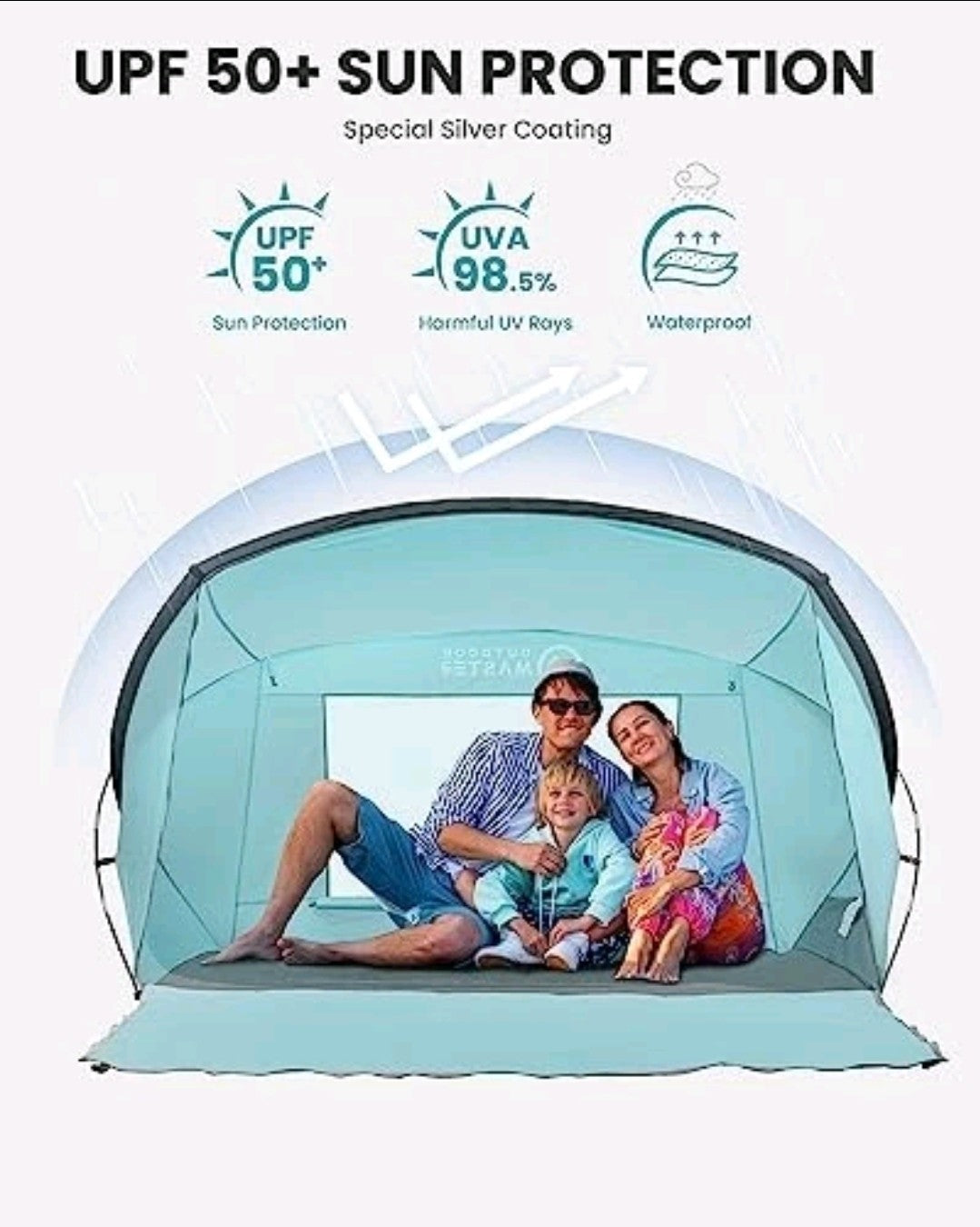 Beach Tent for 3-4 Person - Easy Setup and Portable Beach Shade Sun Green