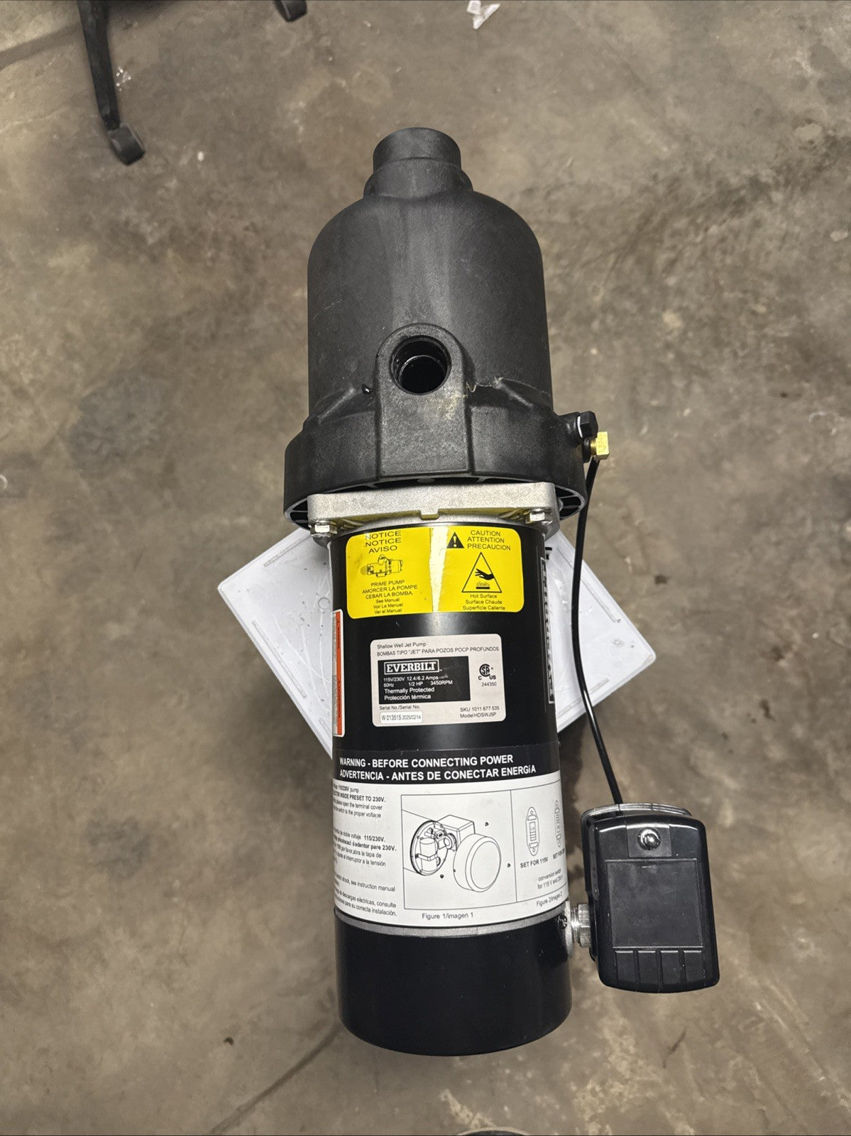 Everbilt 1/2 HP Shallow Well Jet Pump 1011677535 *Read Description*