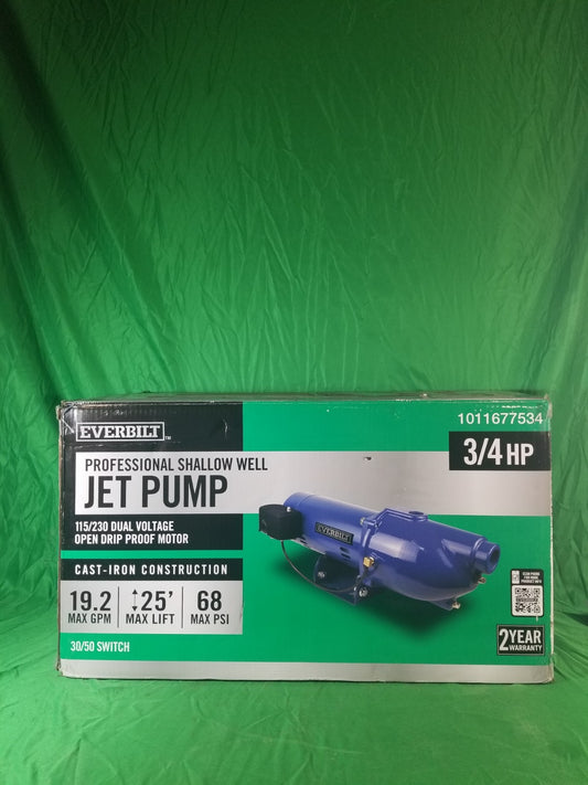 Everbilt 3/4 HP Cast Iron Shallow Well Jet Pump HDSWJ7 as is, *For Parts*