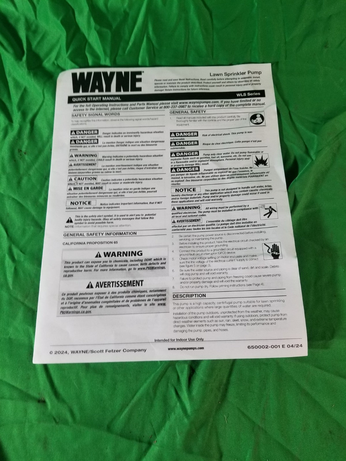 Wayne 2 HP Permanent Lawn Sprinkler Pump New-Open Box