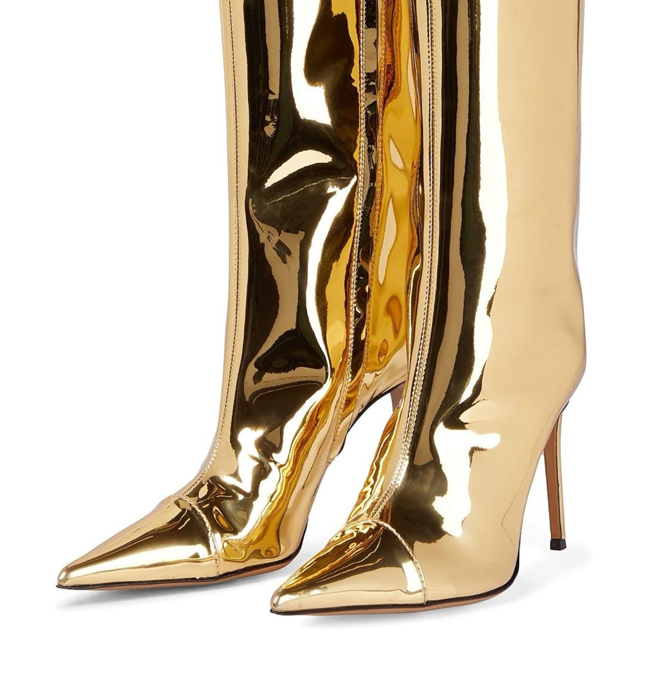 Arqa Women’s 9.5 Gold boot pointed toe stiletto heel knee high boot zipper