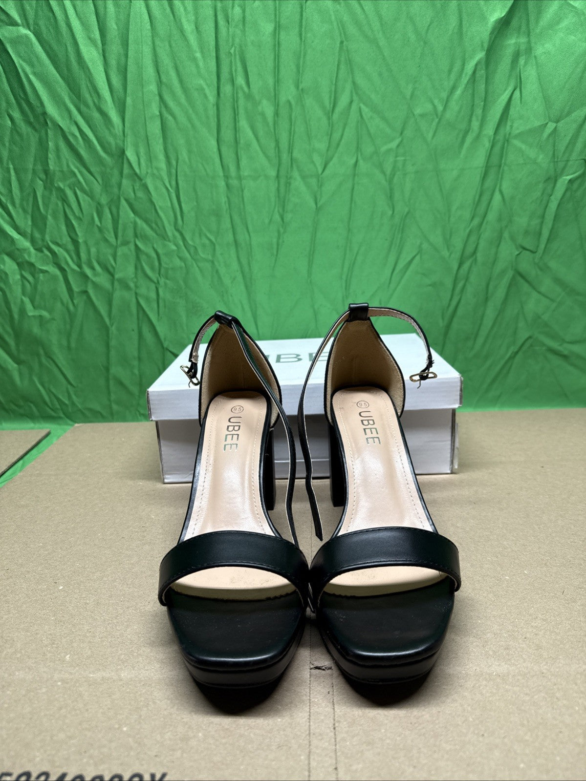 Nude High Heels Size 9.5 Women's open toe ankle strap Thick heel